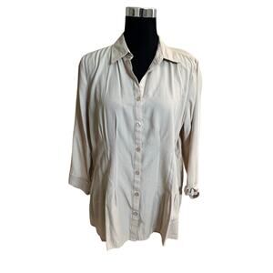 DressBarn Womens Cream Long Sleeve Button Down 3/4 Sleeve Shirt Size XL
